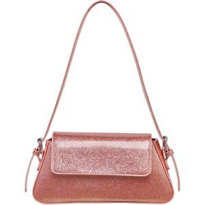 Women Rose Gold Leather Metalic Evening Bag For Wedding Shoulder Sparkle Bag